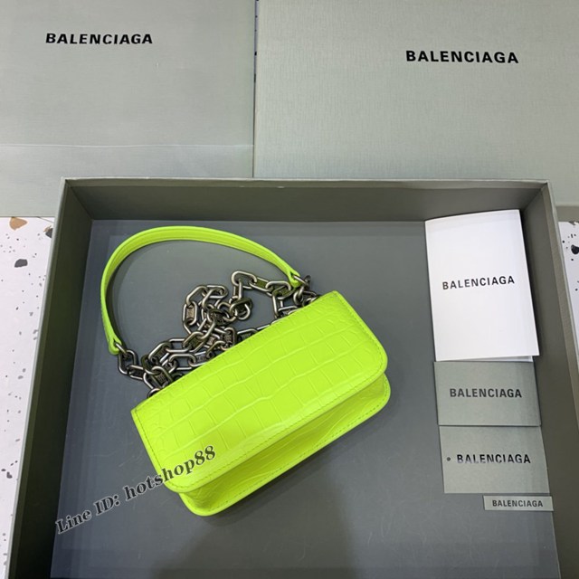 Balenciaga專櫃爆款小號鱷魚螢光綠肩背包 巴黎世家新款Gossip bag斜挎包 fyj1308